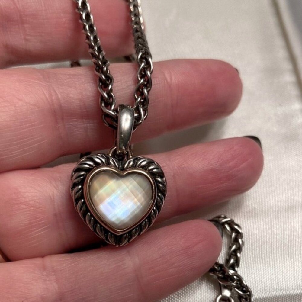 Na Hoku Mother of Pearl and Quartz Heart Pendant Necklace Sterling Silver 14k